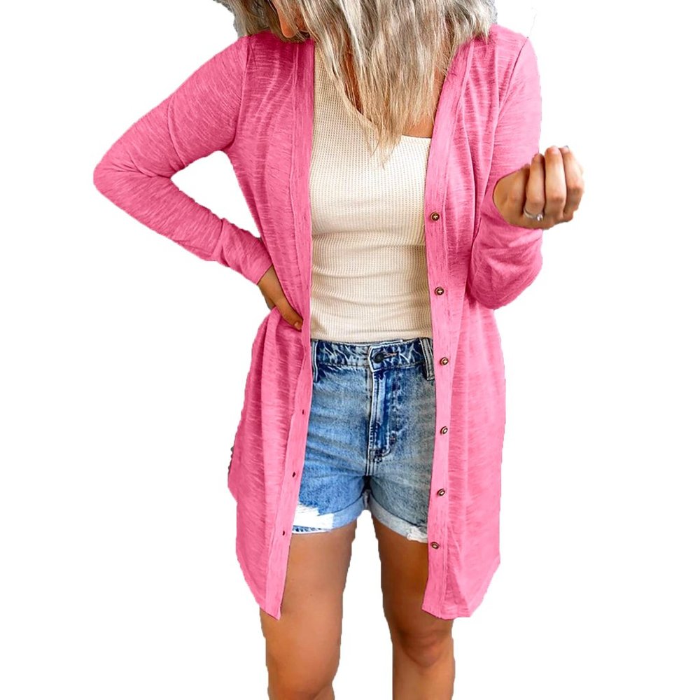 Women's Open Front Lightweight Cardigan Long Sleeve Button Down Loose Outwear